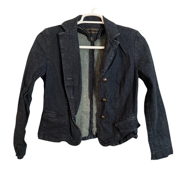Lauren Jeans Co Ralph Lauren Womens Denim Blazer Jacket Dark Wash Button Size M - Picture 3 of 13